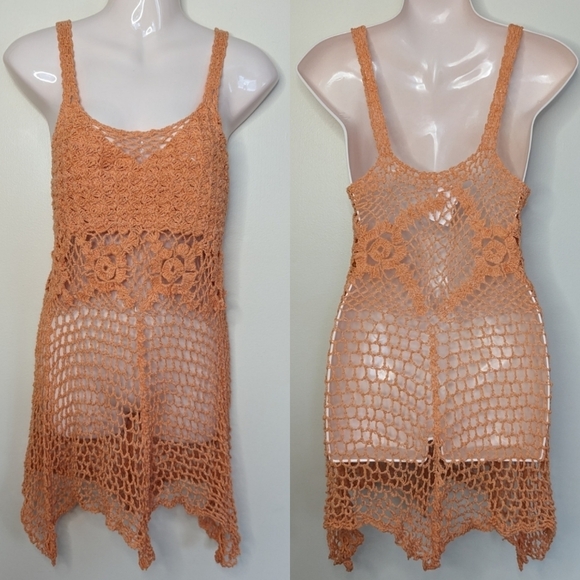 Crochet beach swim cover up orange medium - Picture 1 of 9